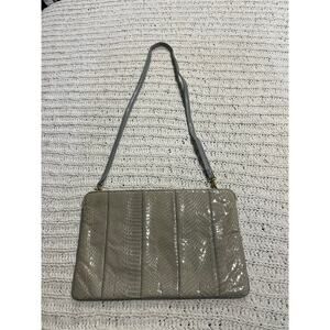 VTG Palizzio Snake Skin Leather Small Shoulder Bag Gray / Tan Purse Reptile